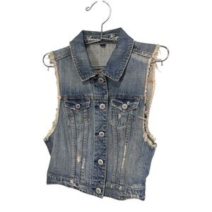 American Eagle Distressed Denim Vest Sleeveless Boho Festival Western Small